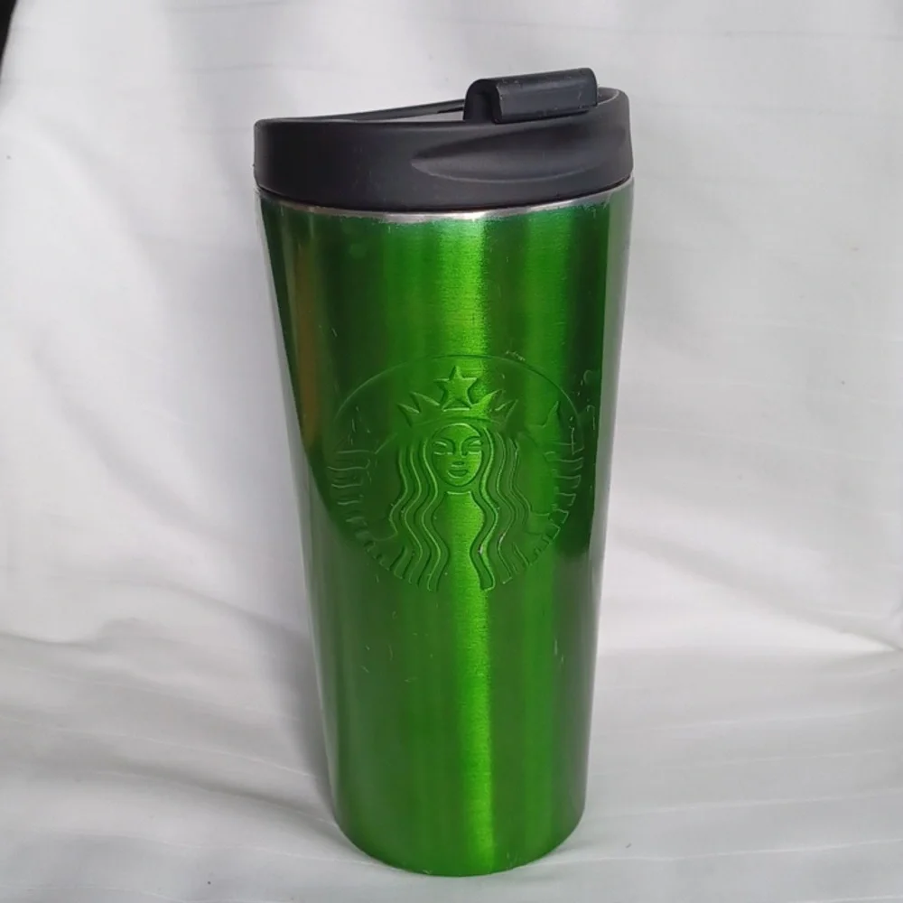 Starbucks 2014 Mirror Green Embossed Siren 16 Oz. Metal Travel Tumbler - Picture 12 of 15